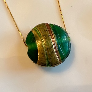 Green Murano Glass with Gold Detail on 925 Sterling Chain