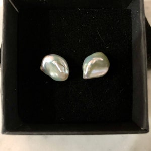 Iridescent white pearl studs on sterling 925 posts