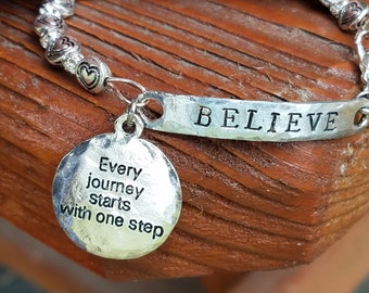 Believe Bracelet Hand-stamped and beaded Recovery Jewelry, Came to Believe, Step 2. Journey 12 Steps