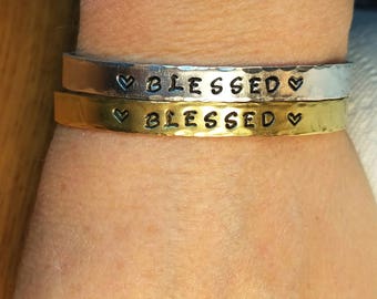 Blessed Hand Stamped Cuff Bracelet; Christian Jewelry; Hand Stamped Jewelry