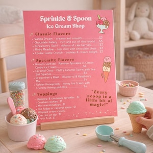 Ice Cream Shop Printable Menu Set: Kids Pretend Play (PDF Download)
