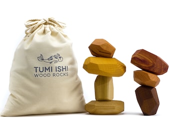 7 piece Tumi Ishi set, Wood Stones, wood toy, Baby Building Block Set, Montessori Toys, Stacking toy, Sensory toy, Family game, personalized