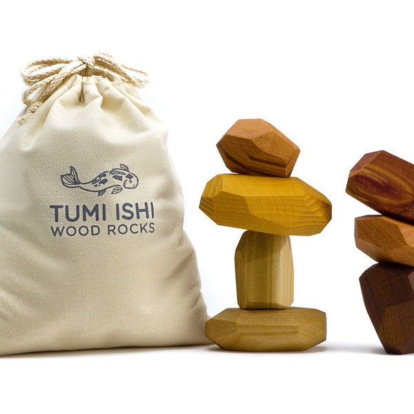 7 piece Tumi Ishi set, Wood Stones, wood toy, Baby Building Block Set, Montessori Toys, Stacking toy, Sensory toy, Family game, personalized