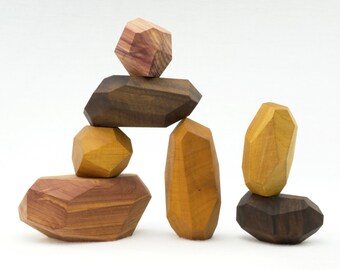 7 Piece Tumi Ishi Set Wood Stones Wood Toy Baby Building - Etsy