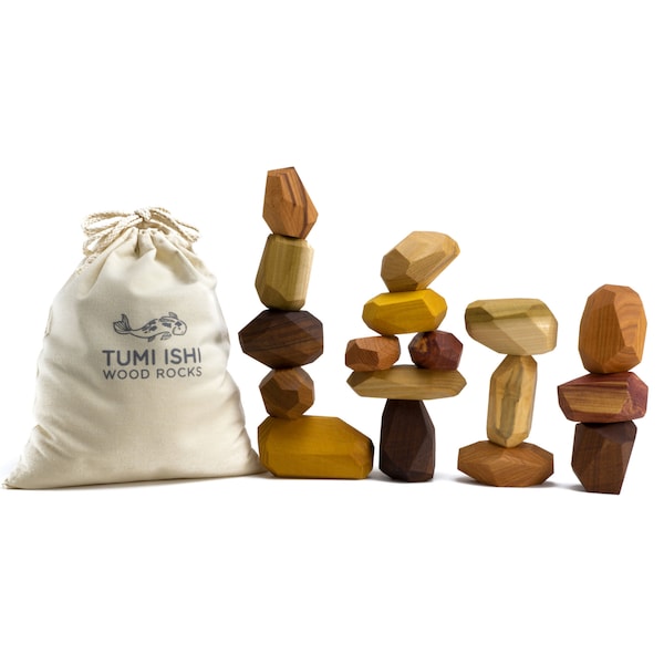 17 piece Tumi Ishi set, wooden blocks, Wood Stones, Baby Building Blocks, Montessori Toys, wood toy, Stacking toy, Sensory toy, Family game