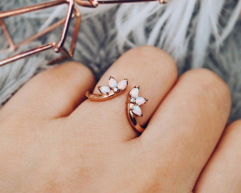 Pear Opal Wedding Band Opal Open Ring Opal Ring Enhancer Etsy