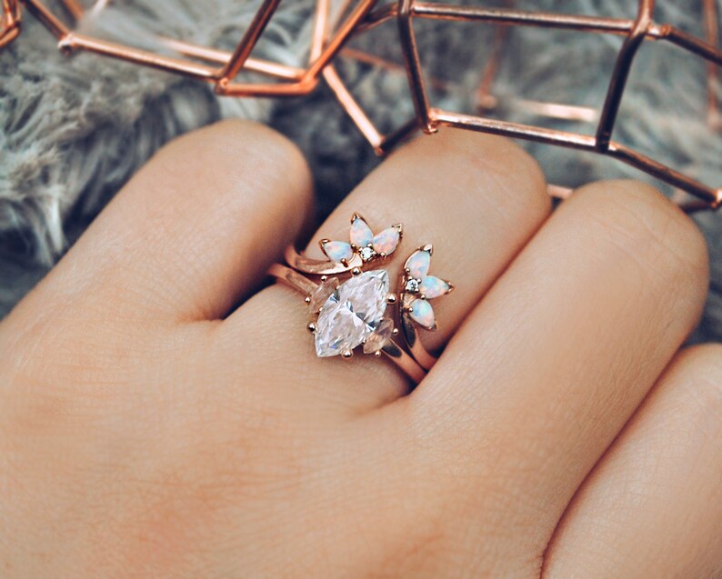 Pear Opal Wedding Band Opal Open Ring Opal Ring Enhancer Etsy