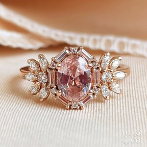 Morganite Rose Gold Engagement Ring, Art Deco Oval Morganite Ring, Antique Vintage Morganite Ring, Nature Inspired Engagement Ring