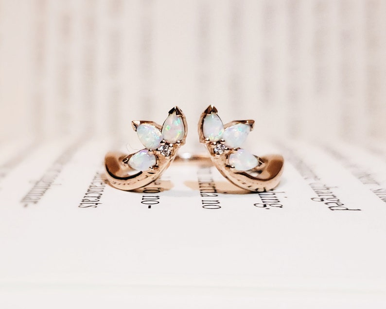 Pear Opal Wedding Band Opal Open Ring Opal Ring Enhancer Etsy
