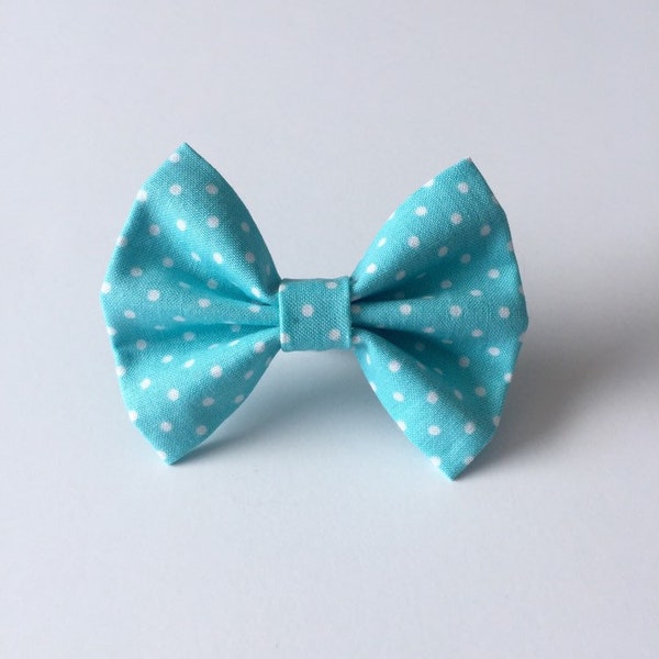 Pet Bowtie - Teal & White Polka Dots