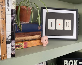 Striking Vintage Playing Cards ‘I ‘Heart’ U’ - Mounted & Framed. Gift/Birthday/Wedding/Anniversary/Baby/Nursery