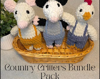 Paquete Country Critters: patrón de crochet en PDF, pollo de crochet, zarigüeya de crochet y ratón de crochet