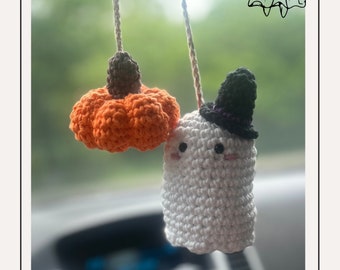 Witch Ghost and Pumpkin Car Charm PDF CROCHET PATTERN