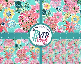 Summer Floral Print HTV, Adhesive Vinyl or HTV, Printed Vinyl Sheets, Floral Pattern craft vinyl, Flowers Heat Transfer Vinyl | 525C