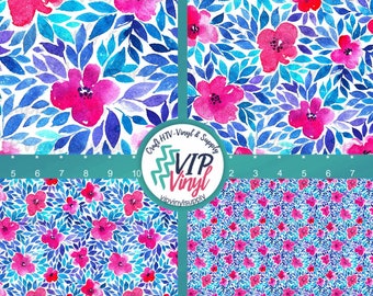 Watercolor Floral patterned craft vinyl, heat transfer vinyl, Adhesive Vinyl, floral HTV, Floral pattern, printed vinyl Sheets | 588B