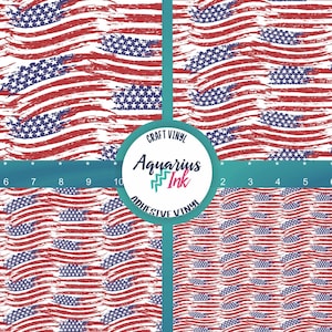 Patriotic Vinyl, 4th of July Distressed American Flag Patterned Vinyl Sheets Red White Blue Vinyl, Printed Vinyl Designs