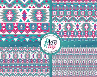 Bright Aztec Pattern Vinyl, Aztec Print Craft Vinyl Sheets, Outdoor Adhesive Vinyl or HTV Heat Transfer Vinyl Sheets      268C