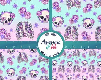 Pastel Skeletons Patterned Vinyl, Pastel Halloween pattern Vinyl, Outdoor Adhesive Vinyl    365C