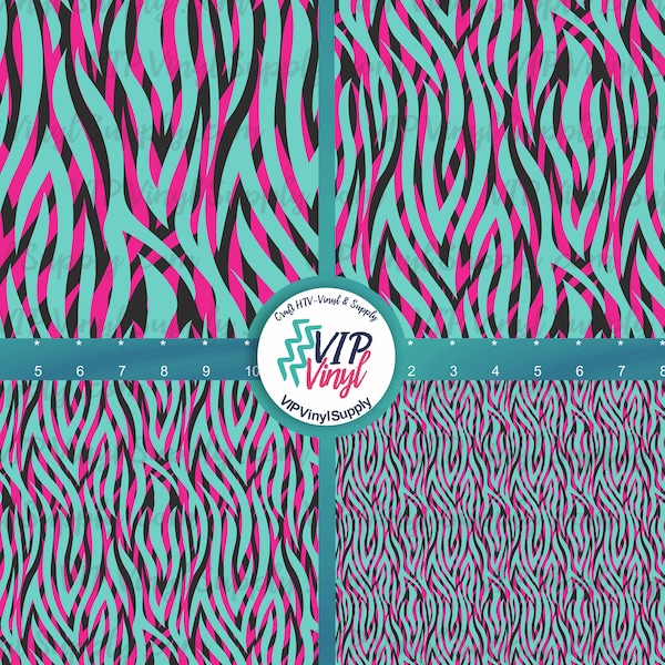 Zebra patterned craft vinyl sheet, heat transfer vinyl or Adhesive Vinyl, animal HTV pattern, printed vinyl Sheets  - Turquoise & Pink 251K
