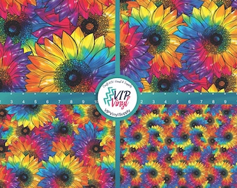 Tie dye Sunflower patterned craft vinyl sheet, heat transfer vinyl, Adhesive Vinyl, floral HTV, tie dye pattern, printed vinyl Sheets  272A