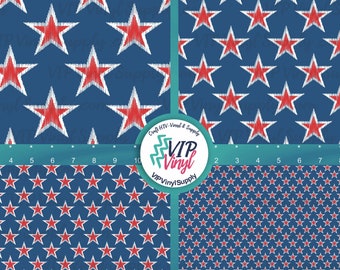 Patriotic Stars HTV Vinyl, 4th of July, Red White Blue Patterned Vinyl, Printed Heat Transfer Vinyl or Outdoor Adhesive Vinyl  282C