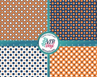 Polka Dot HTV Vinyl, Navy Blue & Orange pattern Vinyl Sheets, Heat Transfer Vinyl or Outdoor Adhesive Vinyl  10184i