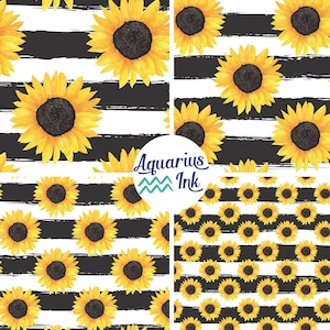 Sunflower Striped HTV Vinyl, Black and White patterned Vinyl Sheets, Heat Transfer Vinyl or Outdoor Adhesive Vinyl  S20A