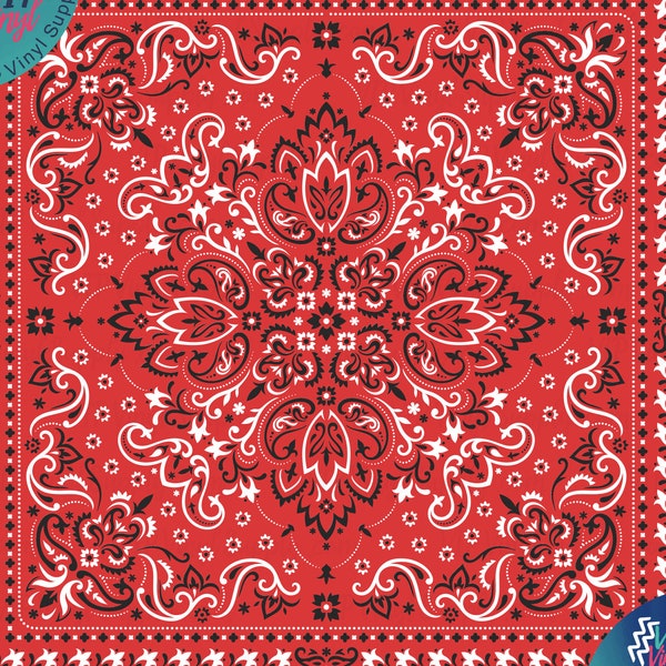 Bandana HTV Vinyl, Red Black and White patterned Vinyl Sheets, Heat Transfer Vinyl or Outdoor Adhesive Vinyl  265A