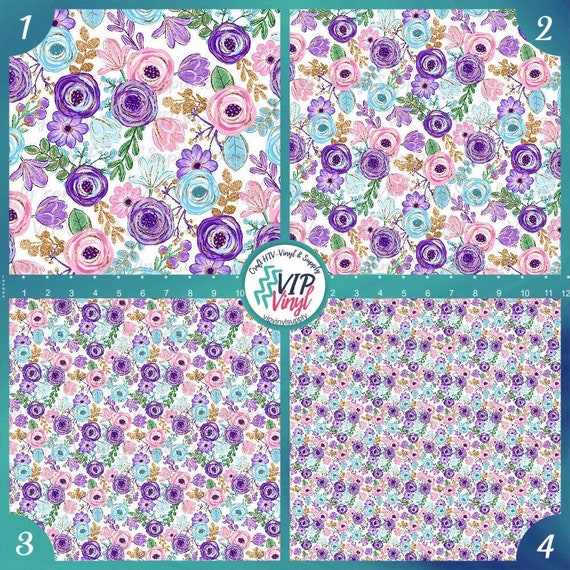 Boho Floral Patterned Craft Vinyl Sheet, Heat Transfer Vinyl, Adhesive Vinyl,  Floral HTV, Flower Pattern, Printed Vinyl Sheets 481A 