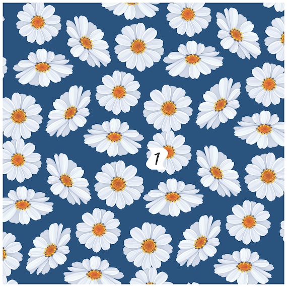 Floral HTV Vinyl, Daisy Flower Pattern on Navy Blue Vinyl Sheet