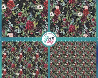 Dark Floral Printed Vinyl, Adhesive Vinyl or HTV, Printed Vinyl Sheets, Floral Patterned craft vinyl, Flowers Heat Transfer Vinyl | 881C