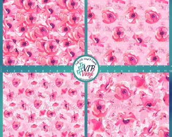 Pink Floral Vinyl - Floral HTV - Floral Printed HTV Vinyl - Floral Print Pattern Vinyl | Outdoor Adhesive Vinyl or Heat Transfer Vinyl |727E