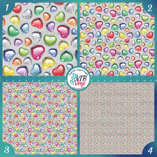 Heart craft vinyl sheet, heat transfer vinyl, Adhesive Vinyl, Jewel Heart HTV, Valentine pattern, printed vinyl Sheets | 119A