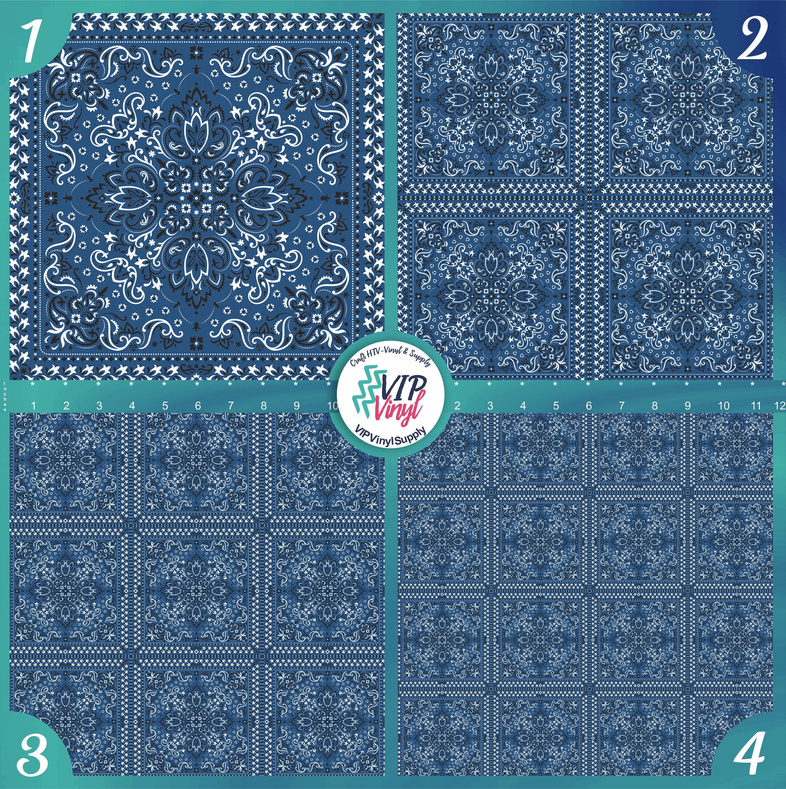 Blue Bandana Paisley Print Heat Transfer Vinyl easy Mask Transfer Tape  Included or Orcale 651 Permanent Outdoor Vinyl 