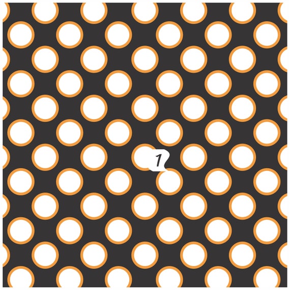 Polka Dots HTV Vinyl, Heat Transfer Vinyl or Outdoor Adhesive Vinyl Sheets,  Black With White & Orange Circles Patterned HTV Vinyl 10165F 