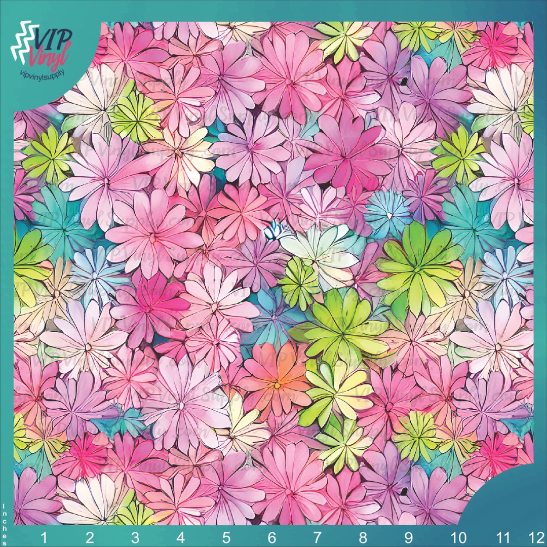 Floral Patterned Craft Vinyl Sheet, Heat Transfer Vinyl, Adhesive Vinyl
