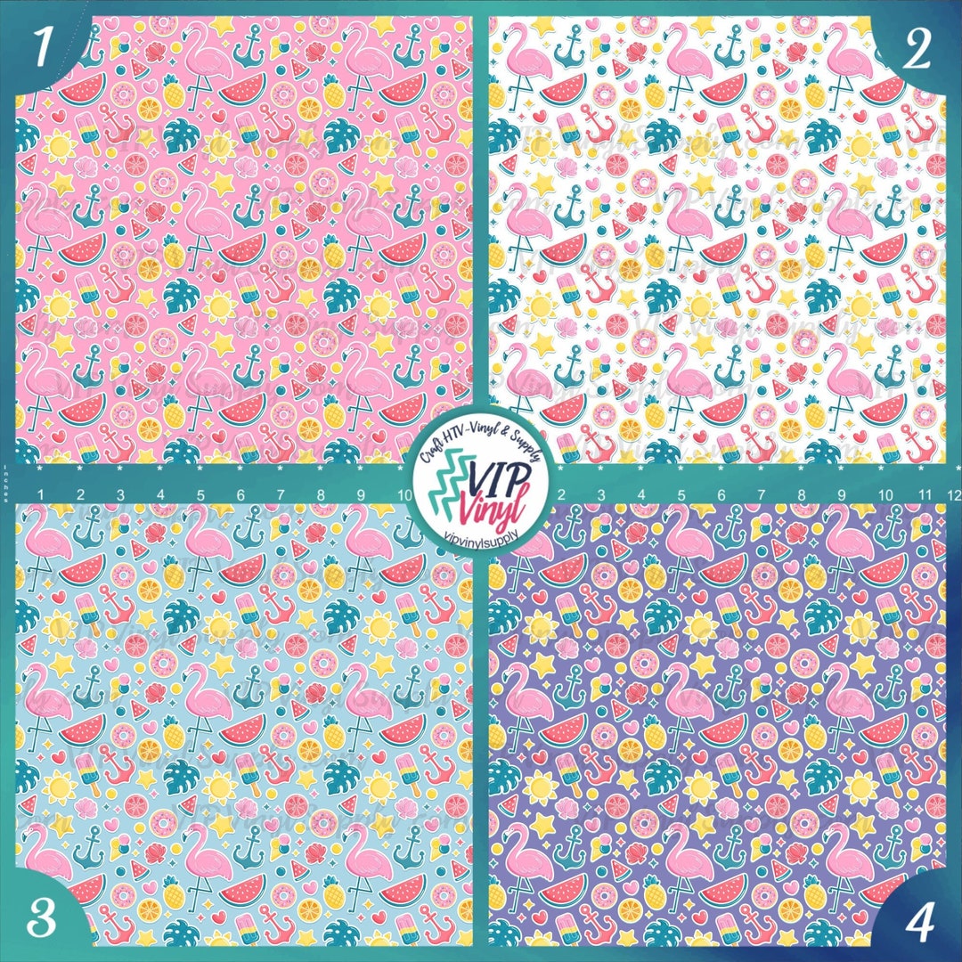 Summer Flamingos Heat Transfer Vinyl, Summer Patterned Vinyl, Printed