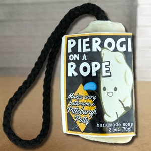 PITTSBURGH SOAP | Pierogi gift | Black and gold soap on a rope | Unique party favor