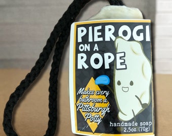 PITTSBURGH SOAP | Pierogi gift | Black and gold soap on a rope | Unique party favor