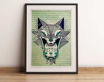 Silkscreen: The Wolf/ serigraphy /  609 × 914 mm / original illustration / art print / sitodruk / wall art