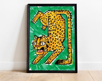 Wall art: Jaguar / 50x70 cm / 30x40 cm / original illustration / gorilla print / ocelot / cat