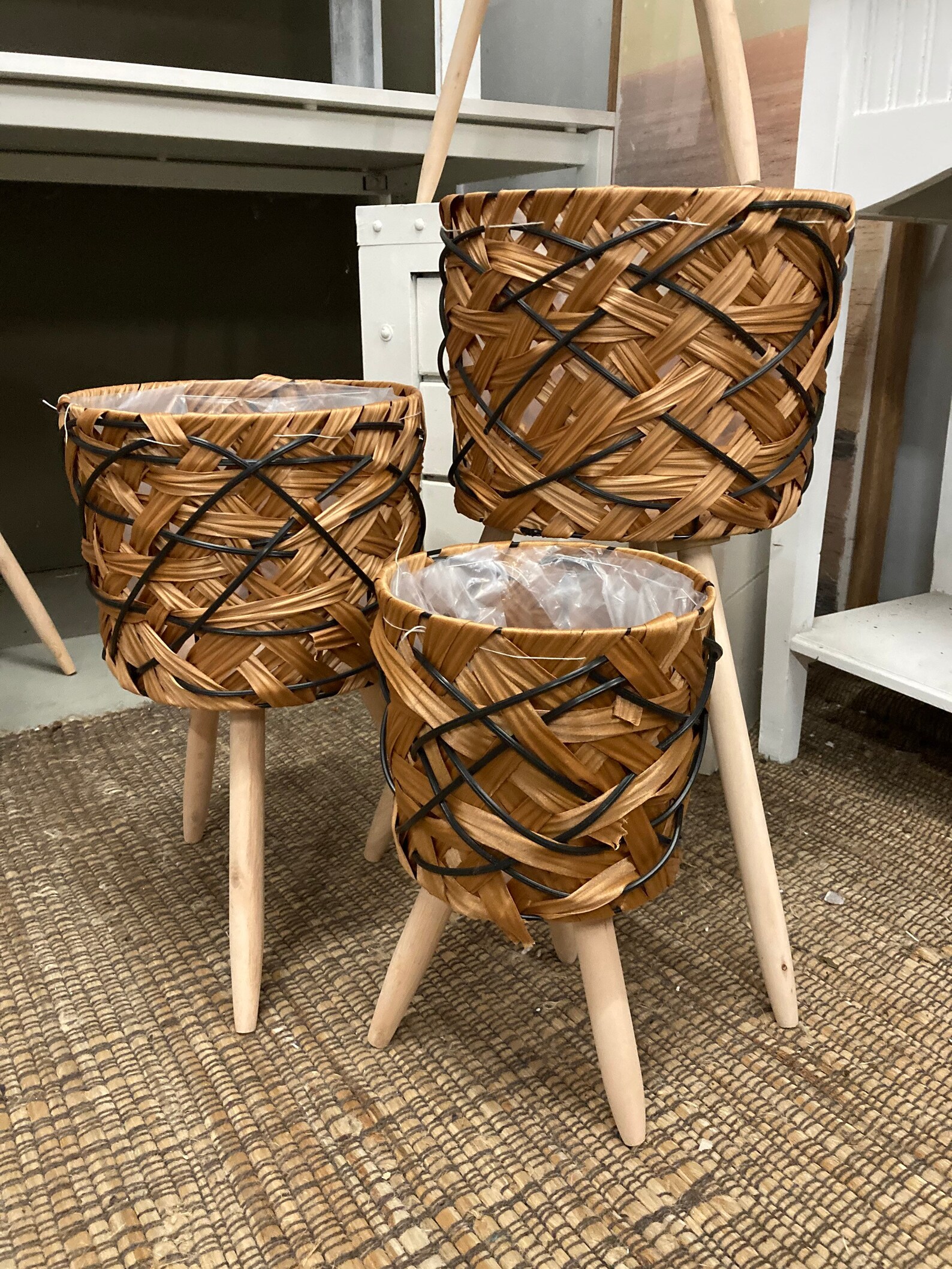 Natural Wicker Standing Plant Pot with legs Wicker Plant Etsy