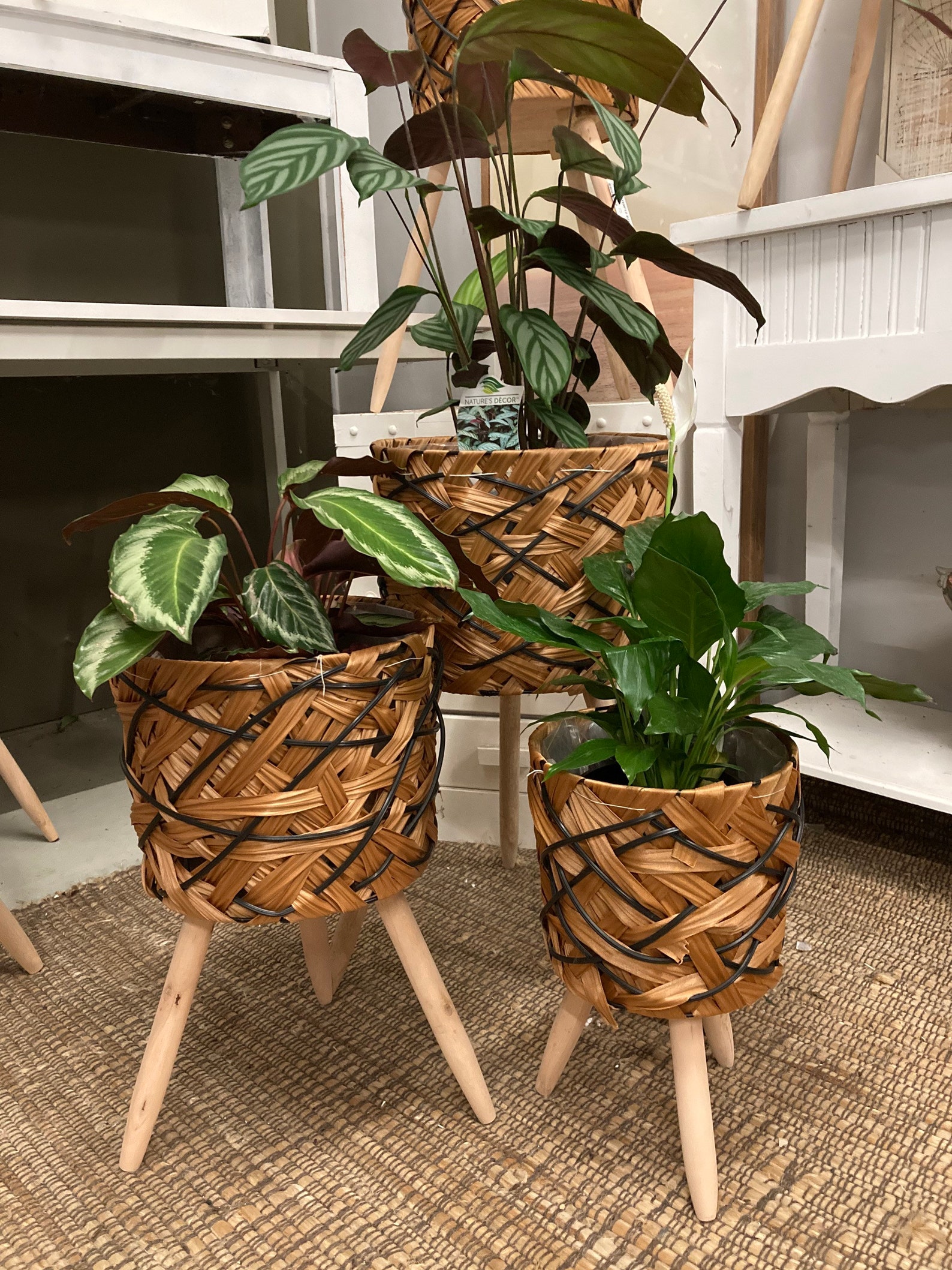 Natural Wicker Standing Plant Pot with legs Wicker Plant Etsy