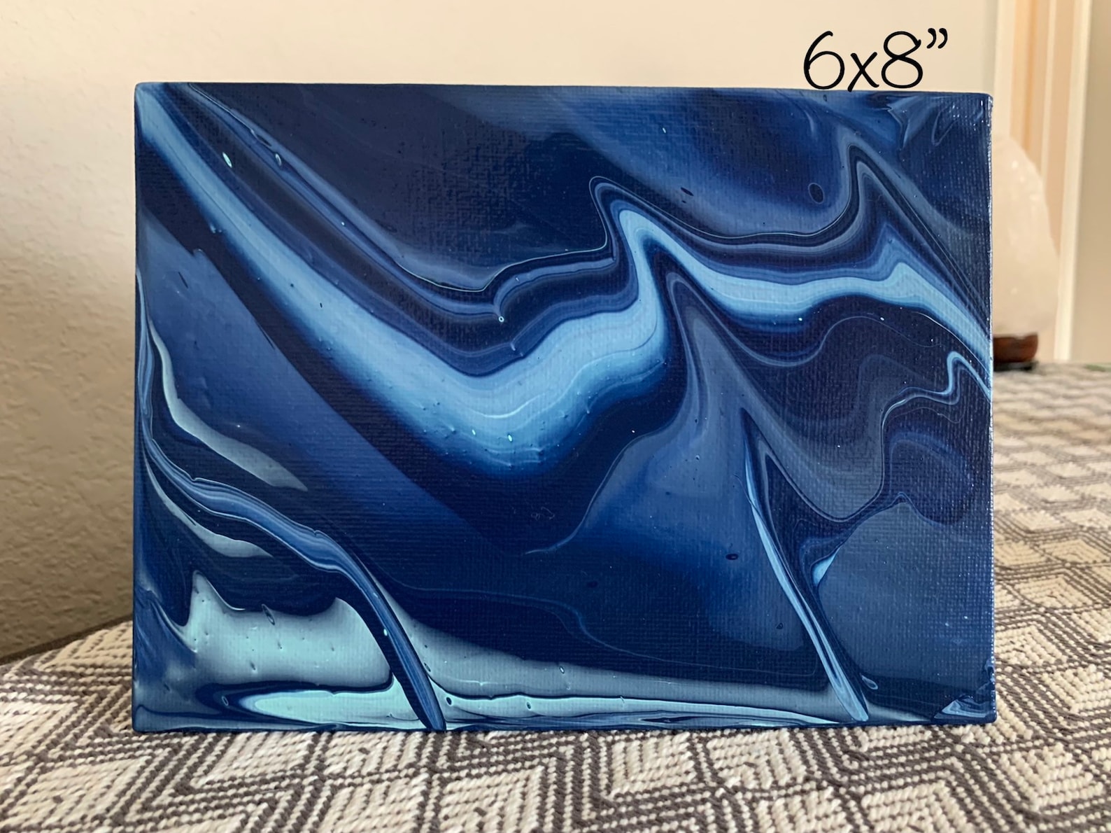 Original Dark Blue Acrylic Pour Painting on Canvas Etsy