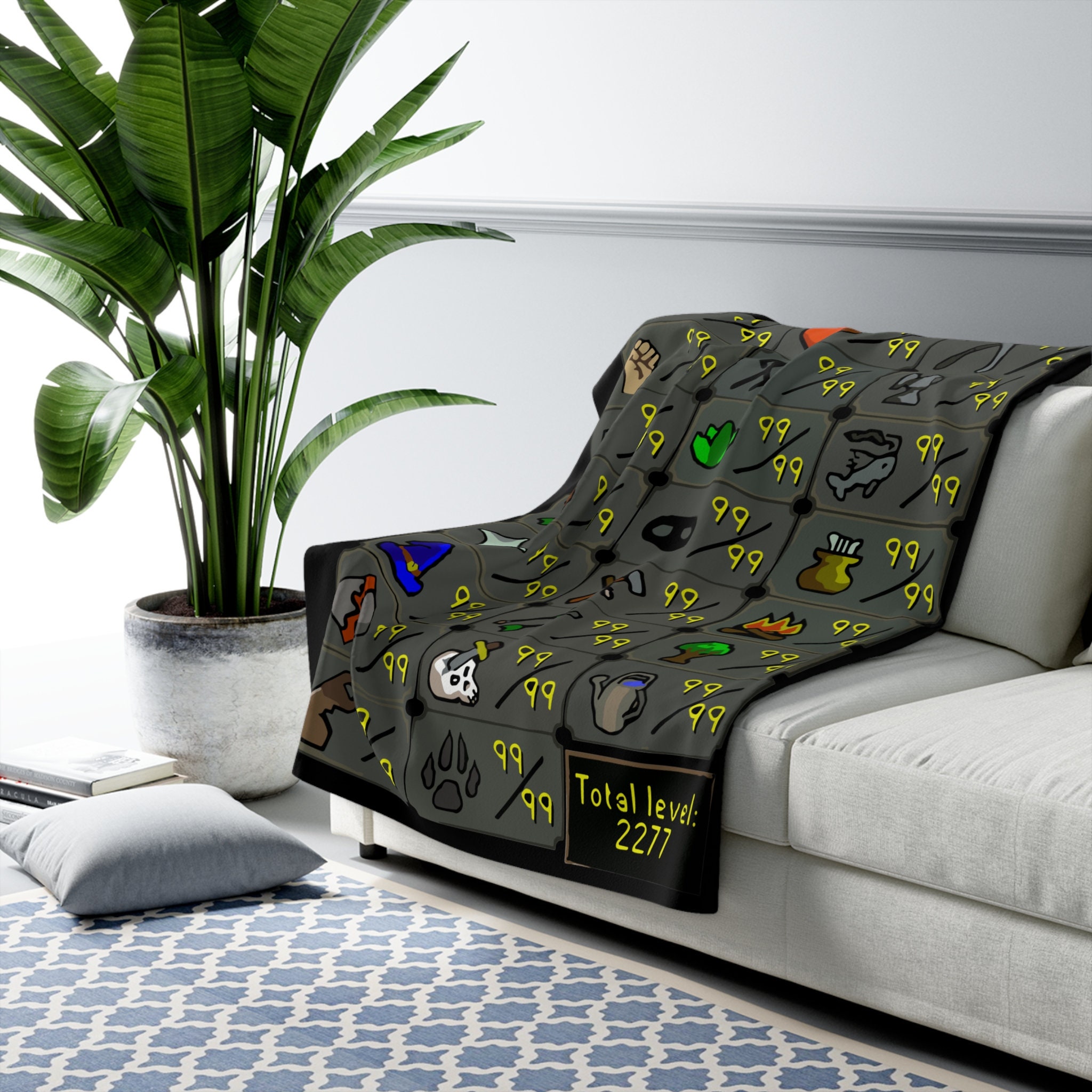 Custom Osrs Sherpa Fleece Blanket, Oldschool Runescape Max Skills Soft Cozy Blanket, Gift Idea