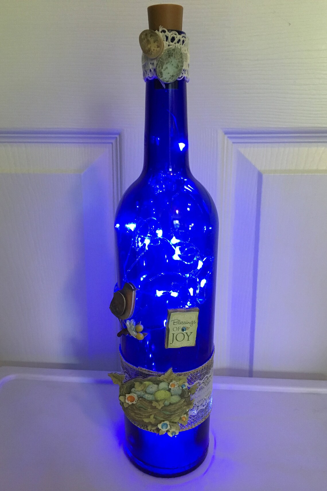 Lighted Blue Bird Bottle Etsy