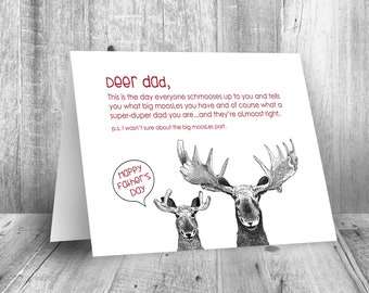 printable Father's day card, fathers digital download, instant dads day, funny moose animal card, fun happy fathers day, humor puns or joke