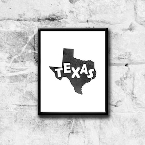 Texas Map imprimables, téléchargement numérique, art mural imprimable, téléchargement instantané, impression d’art mural, 8x10, 11x14, 18x24, enseigne d’art typographique Texas
