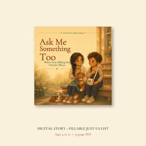 Sibling Chronic Illness Children's Book, Fillable Digital Story for Ages 4-10 image 1