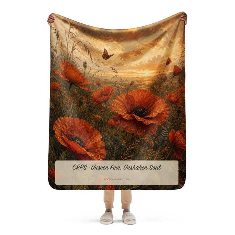 CRPS Awareness Blanket, Unseen Fire, Unshaken Soul Poppy Throw, Chronic Pain Gift